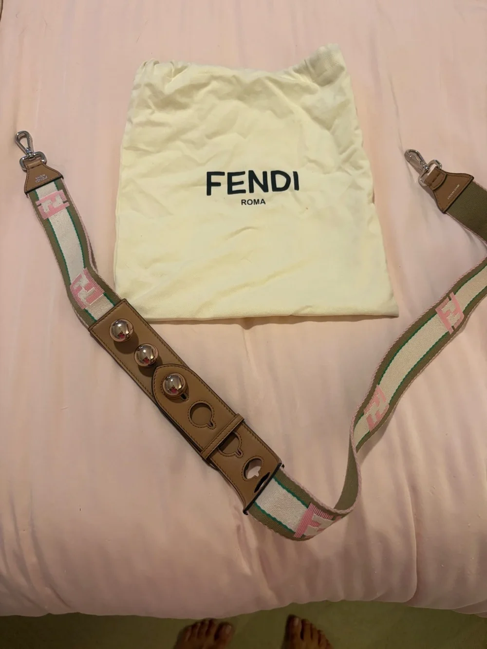 Fendi Multicolor Canvas & Leather Adjustable Strap in Pink, Green, Tan
